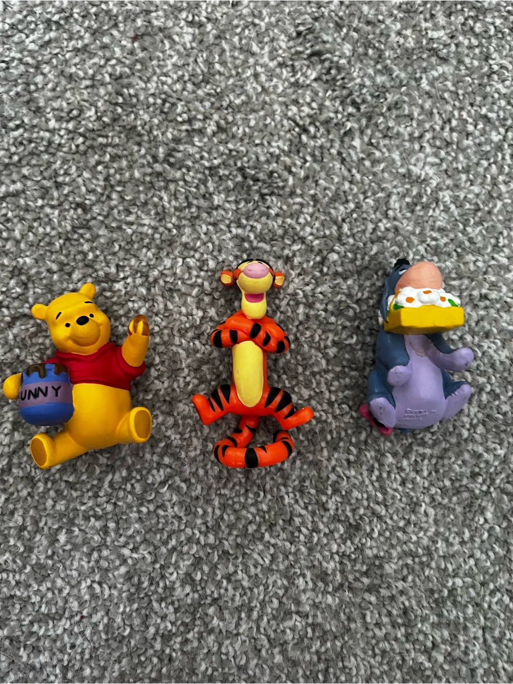Disney Mini Figures Set — Yellow Winnie the Pooh, Orange Tigger, Purple Eeyore